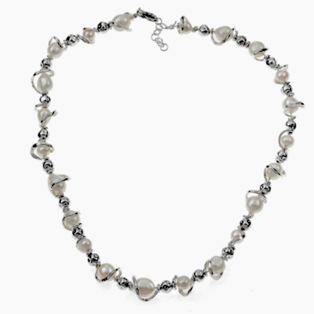 Collana Nuvole in argento naturale e perle