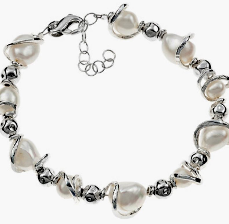 Bracciale Nuvole in argento naturale e perle