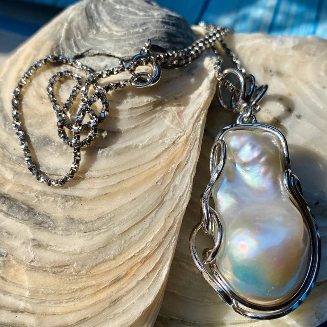 Collana Maui in argento naturale e perla barocca